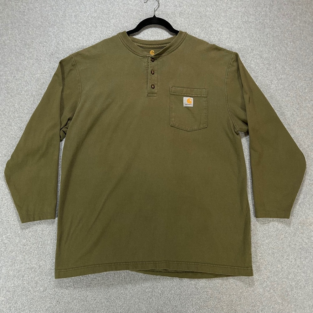 Carhartt Henley Shirt K128 ARG Mens L Olive Green Workwear Streetwear